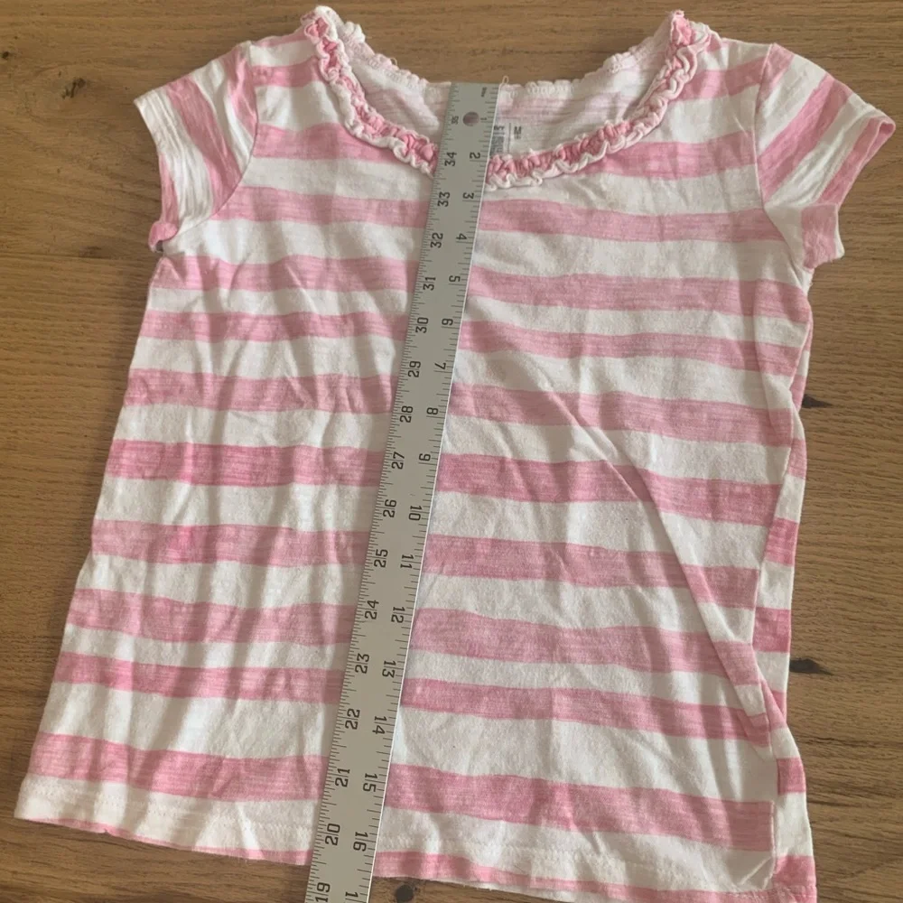 Old Navy Striped Short Sleeve Tee Shirt Scoop Neck Ruffle girls Pink White 8 Pre
